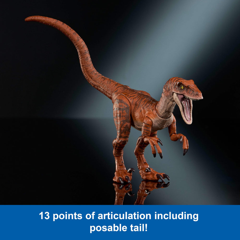 Mattel Jurassic World Hammond Atrociraptor Tiger deluxe packaging for display-ready box.