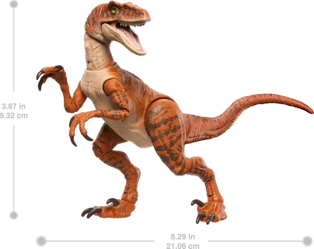 Mattel Jurassic World Hammond Atrociraptor Tiger jaw movement for dramatic posing.