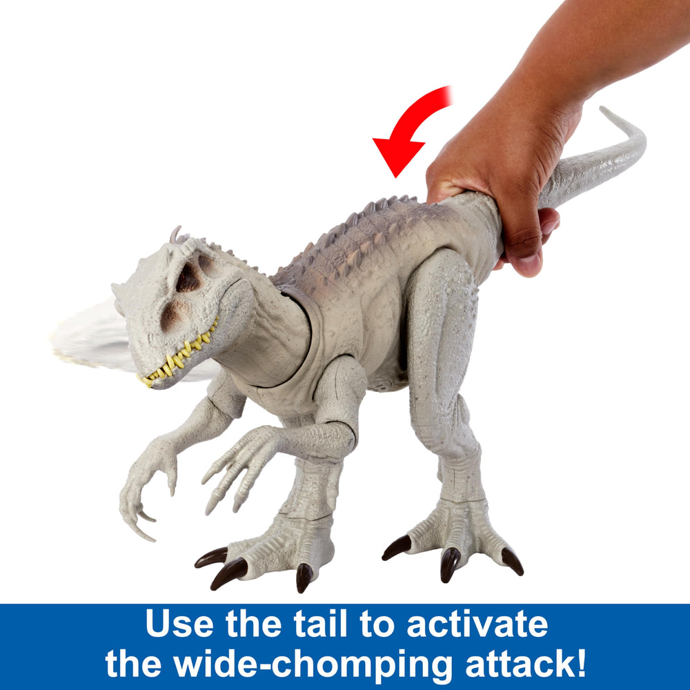 Mattel Jurassic World Indominus Rex AR features unlock with the app for extra play depth.