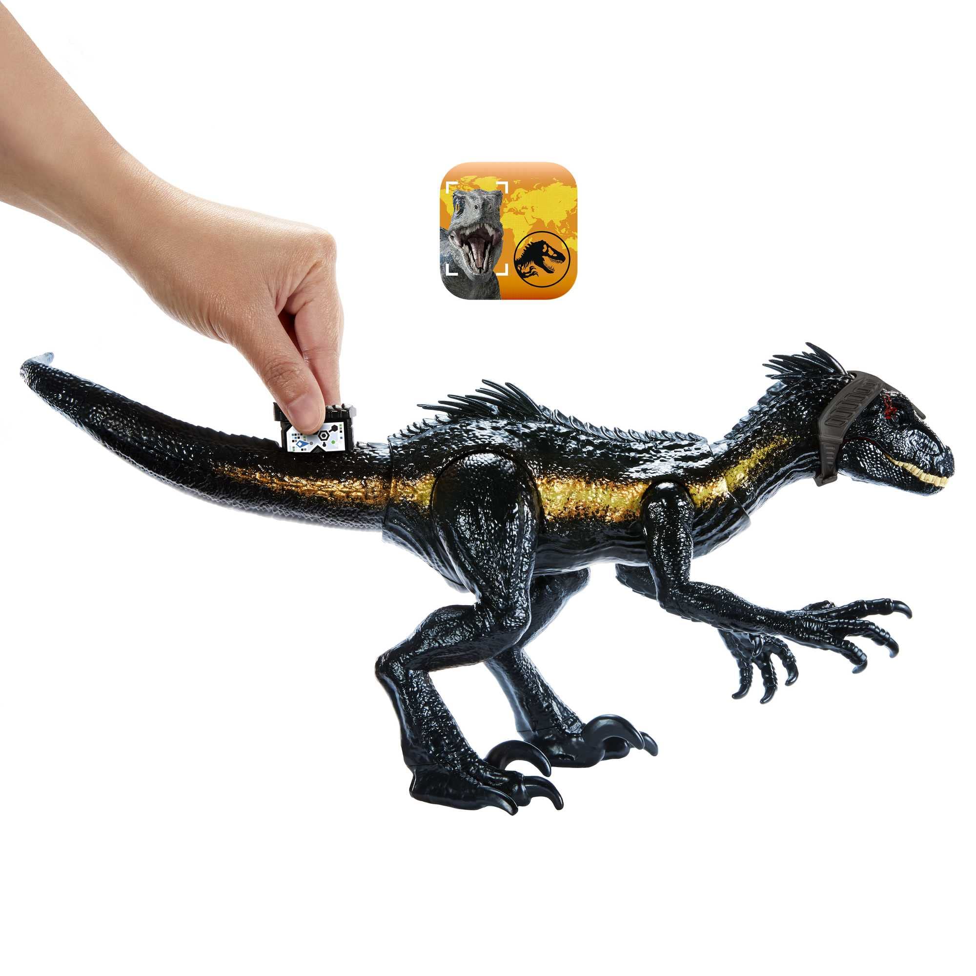 Mattel Jurassic World Indoraptor chomp attack engages with a press.