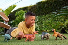 Mattel Jurassic World Rebirth Aucasaurus tail control changes chomp direction.