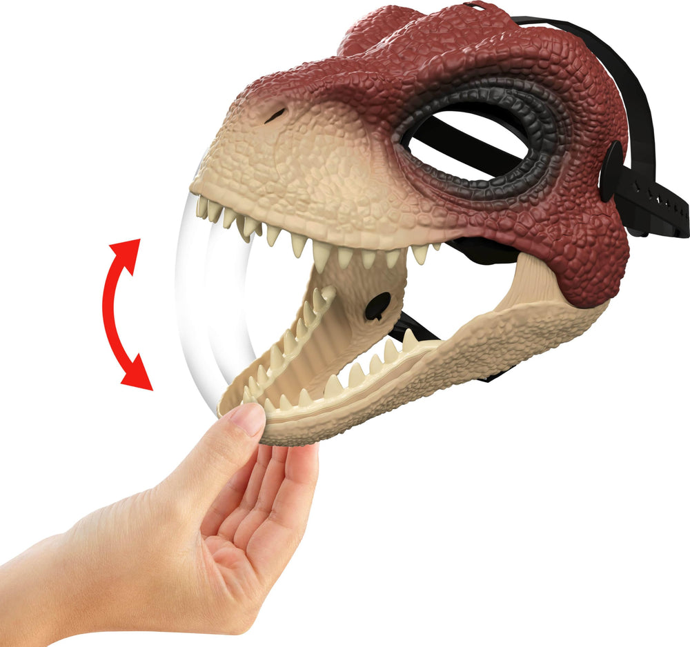 Mattel Jurassic World Rebirth Raptor mask teeth detail for authentic look.