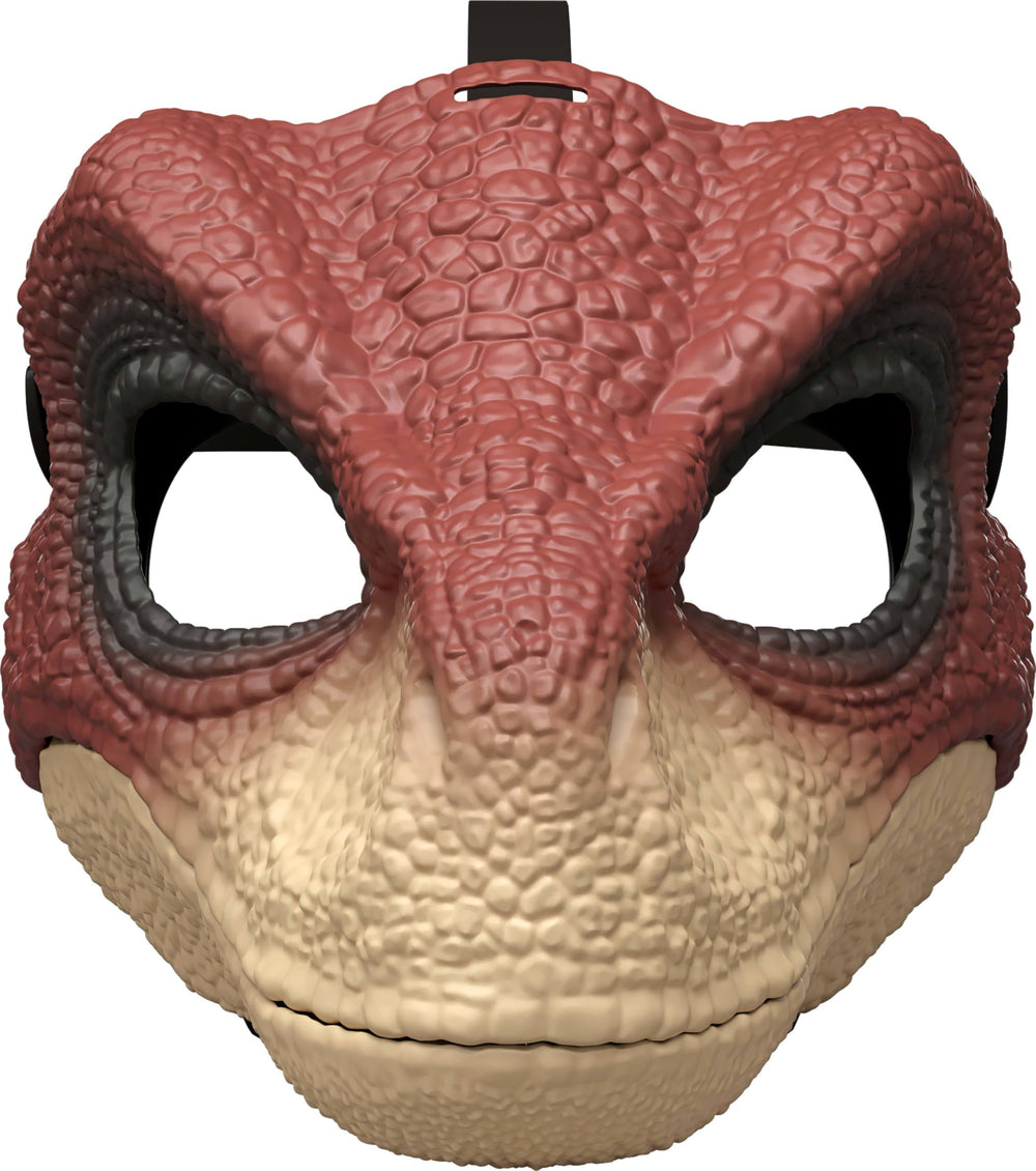 Mattel Jurassic World Rebirth Raptor mask skin texture detail enhances realism.