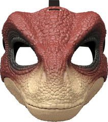 Mattel Jurassic World Rebirth Raptor mask skin texture detail enhances realism.