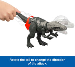 Mattel Jurassic World Rebirth Chilantalsaurus head-chomp action prompt for creature battles