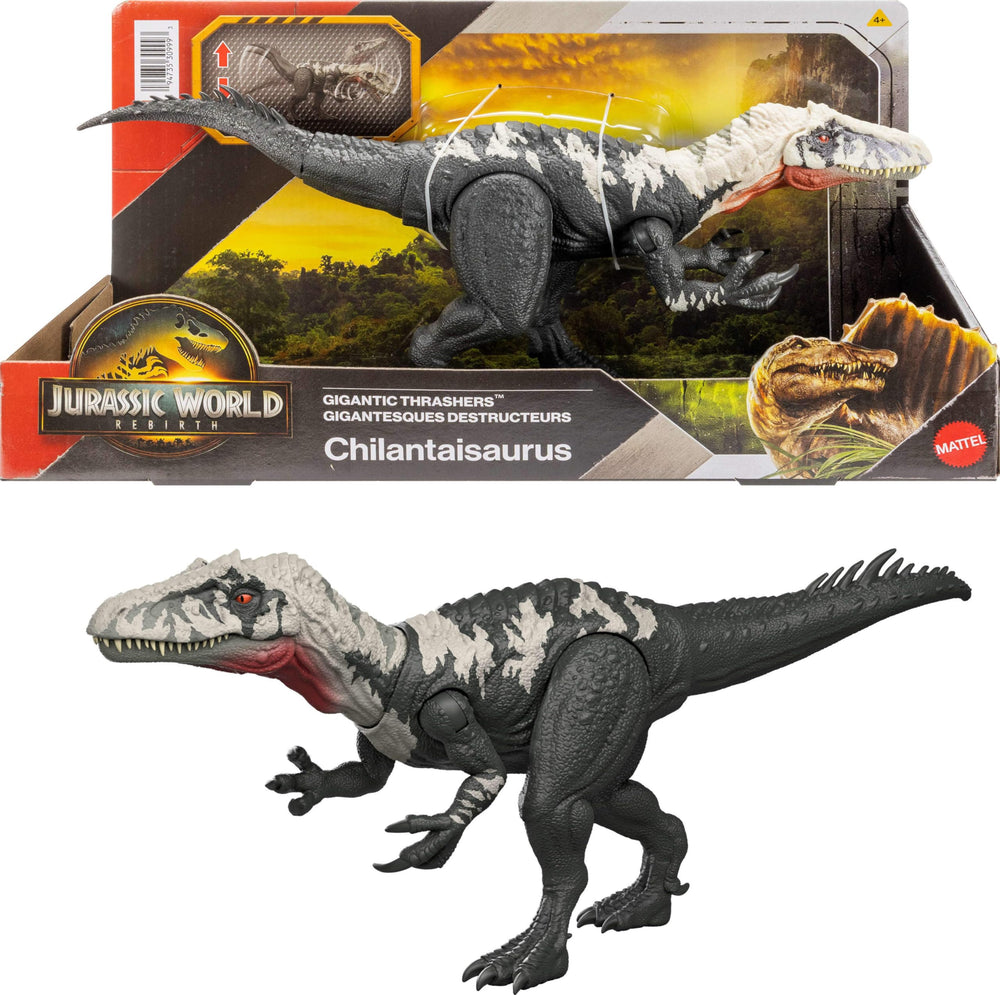 Mattel Jurassic World Rebirth Chilantalsaurus side view shows authentic sculpt and battle-ready pose