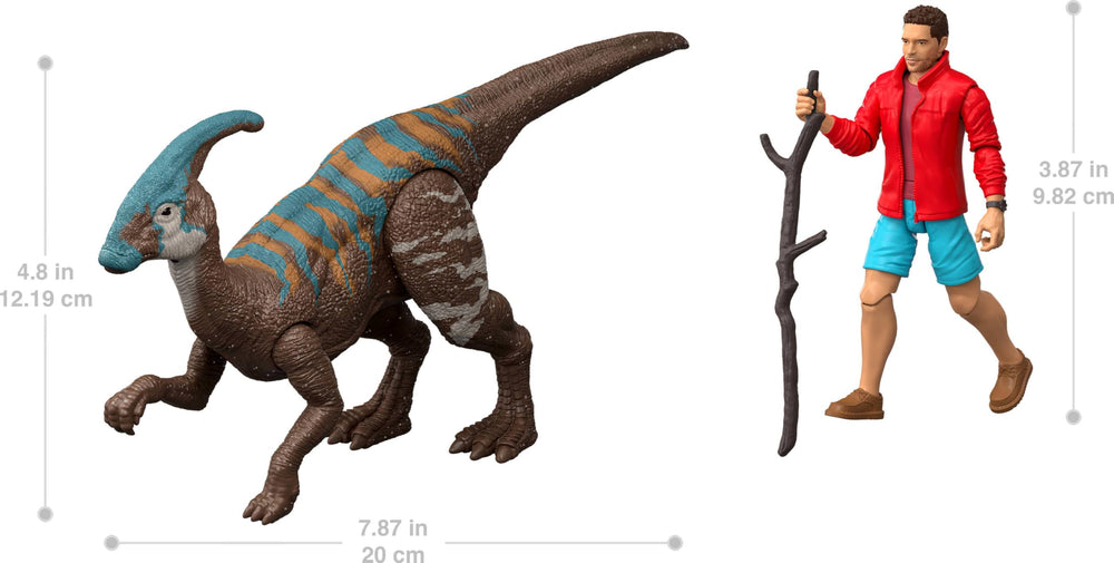 Mattel Jurassic World Rebirth Parasaurolophus figure with dynamic posing