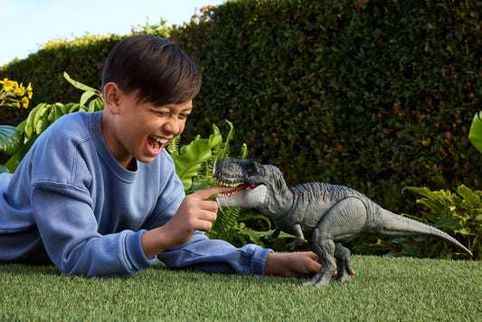 Mattel Jurassic World Rebirth Power Devour T. rex lights and roaring sounds enhance scenes