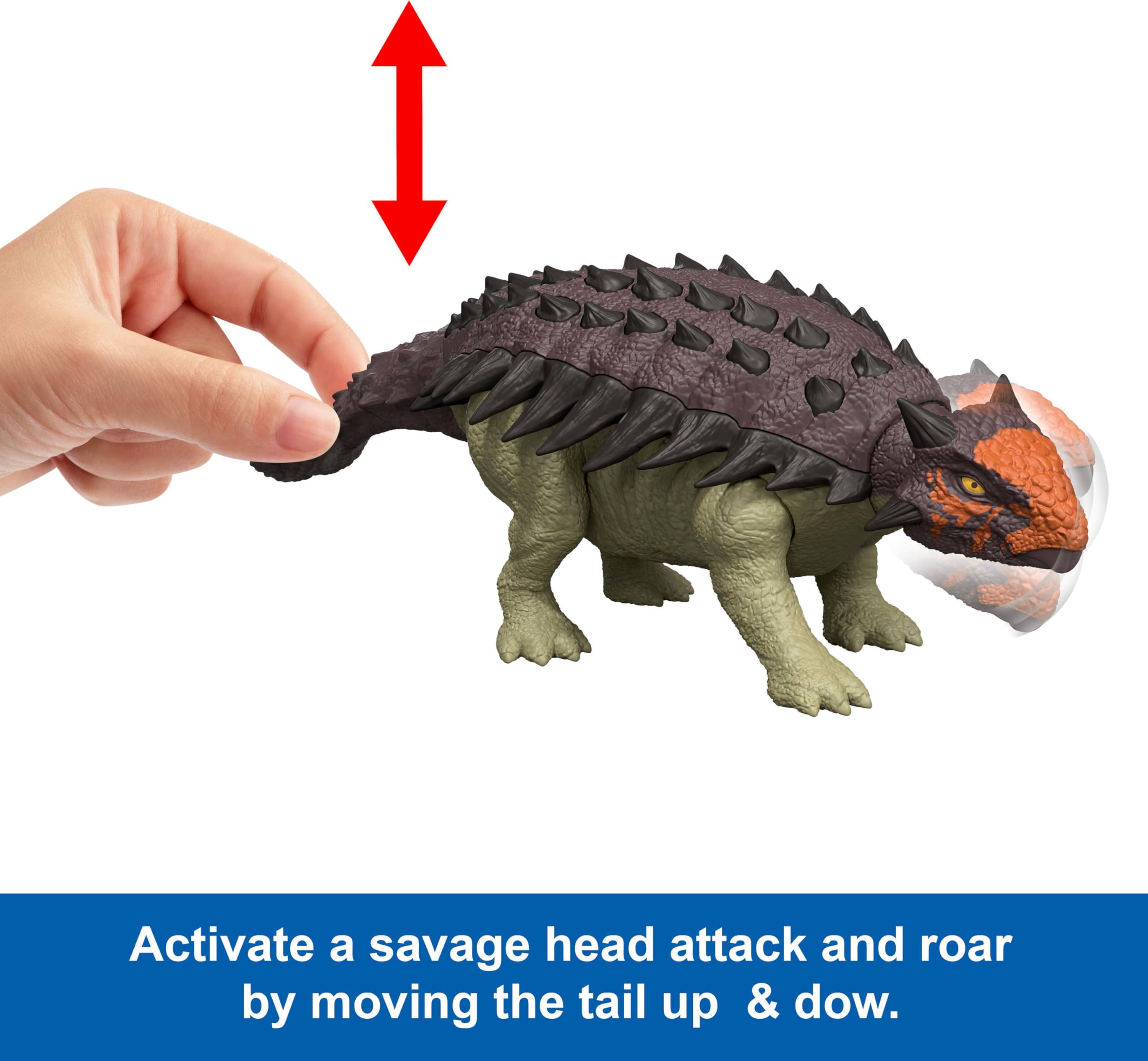 Mattel Jurassic World Wild Roar Ankylosaurus movable joints enable versatile poses and display options.