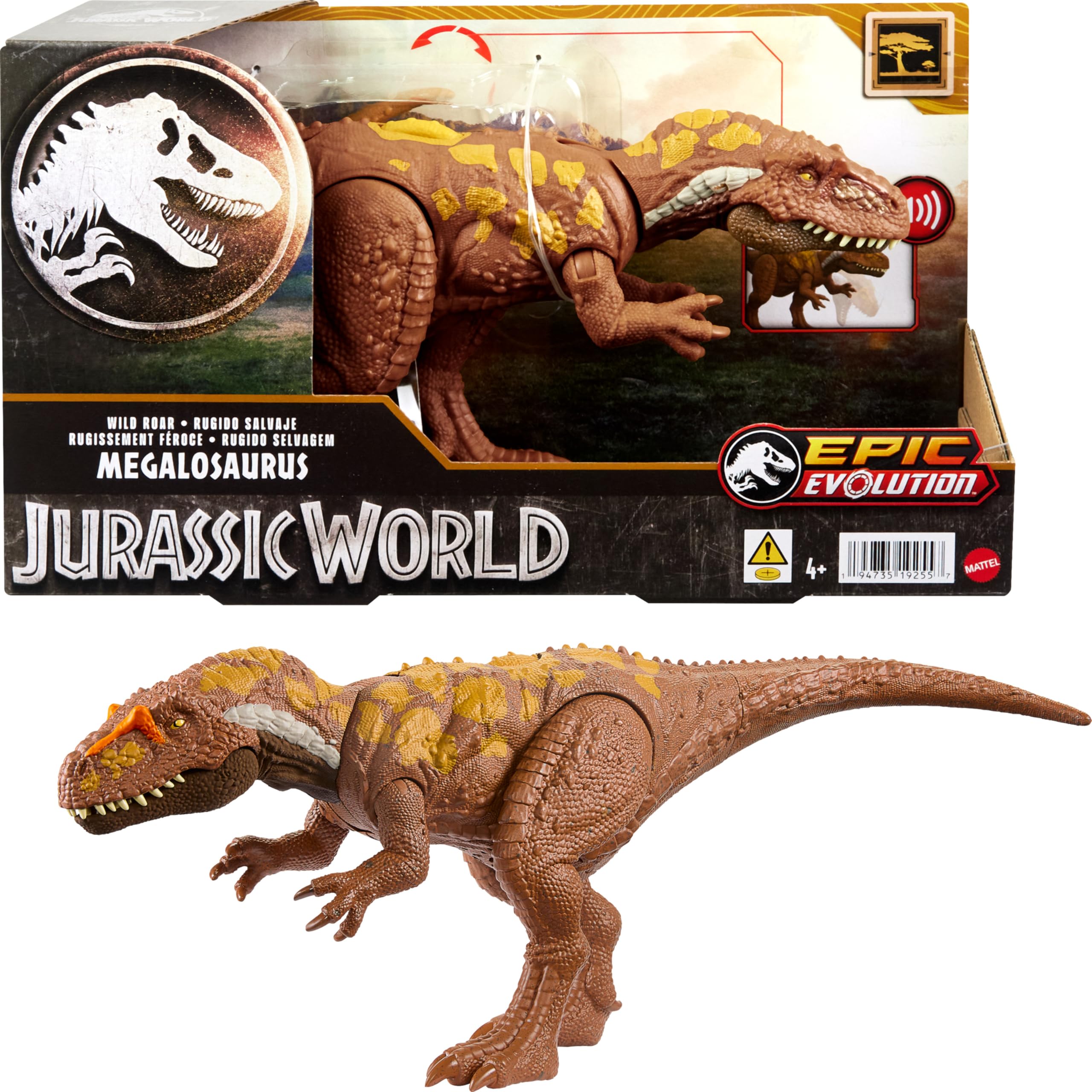 Mattel Jurassic World Wild Roar Megalosaurus toy roaring action pose