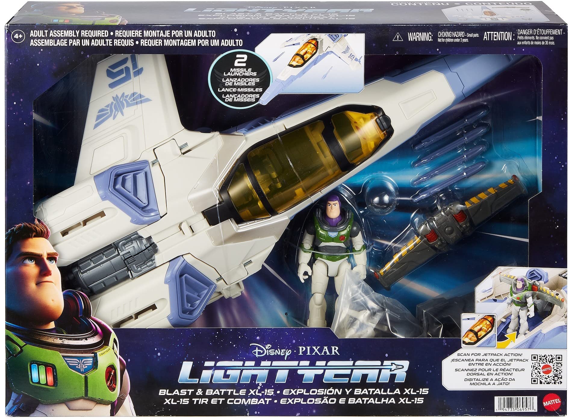Mattel Lightyear pop-down landing gear enables realistic setup.