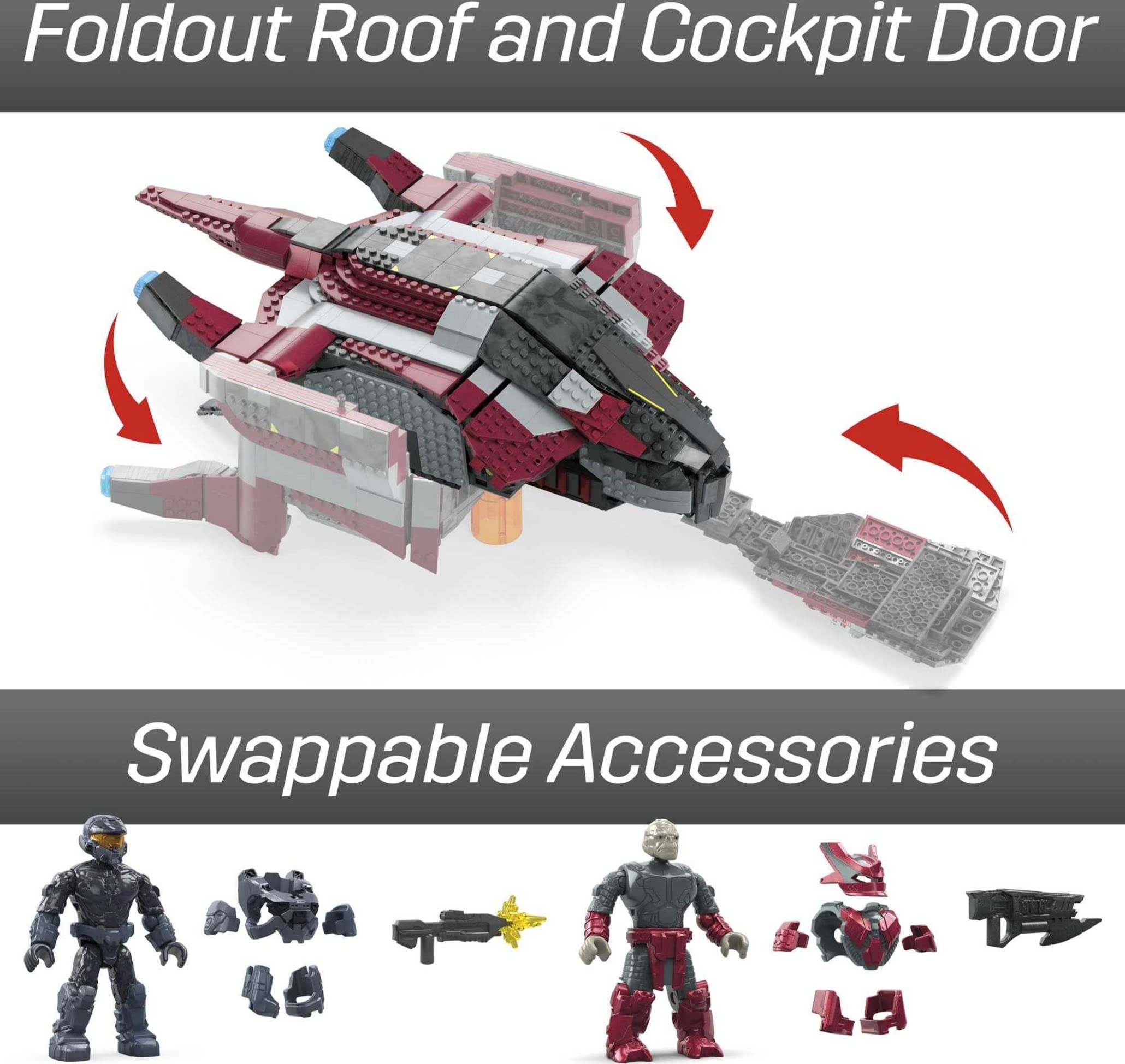 Mattel MEGA Halo phantom dropship foldout roof shows accessible cockpit display