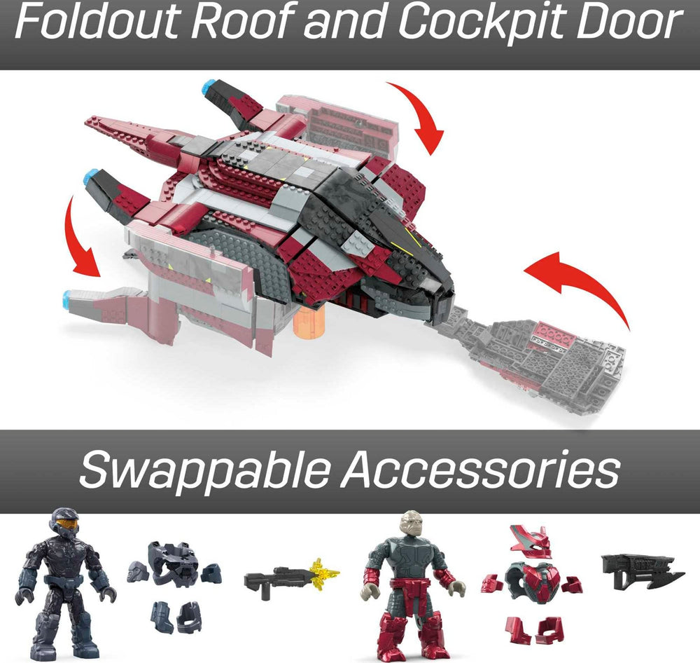 Mattel MEGA Halo phantom dropship foldout roof shows accessible cockpit display