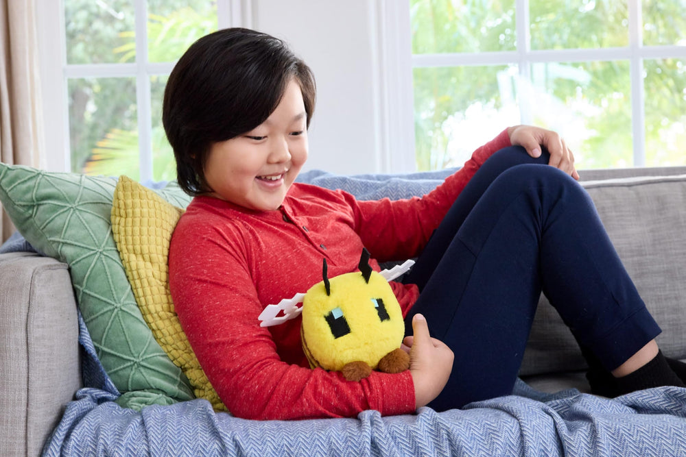 Mattel Minecraft Bee plush toy side view for collectors and display