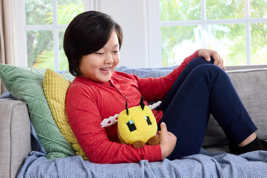 Mattel Minecraft Bee plush toy side view for collectors and display