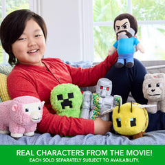 Mattel Minecraft Bee plush toy on display in a cozy Minecraft scene