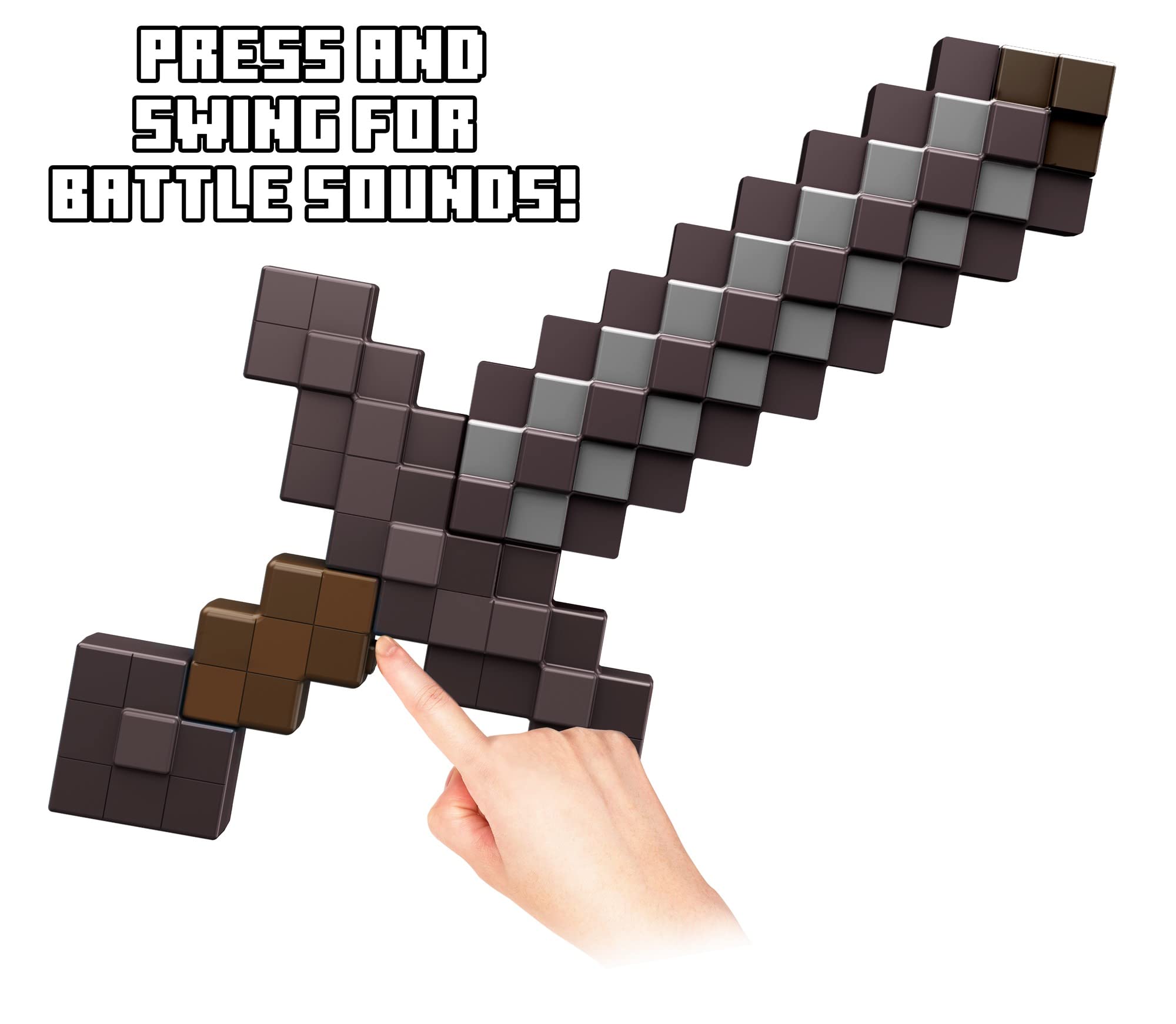 Mattel Minecraft Deluxe Netherite Sword pixelated design appeals to fans for everyday play.