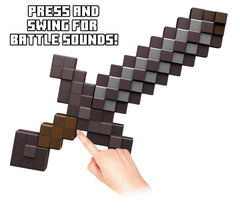 Mattel Minecraft Deluxe Netherite Sword pixelated design appeals to fans for everyday play.