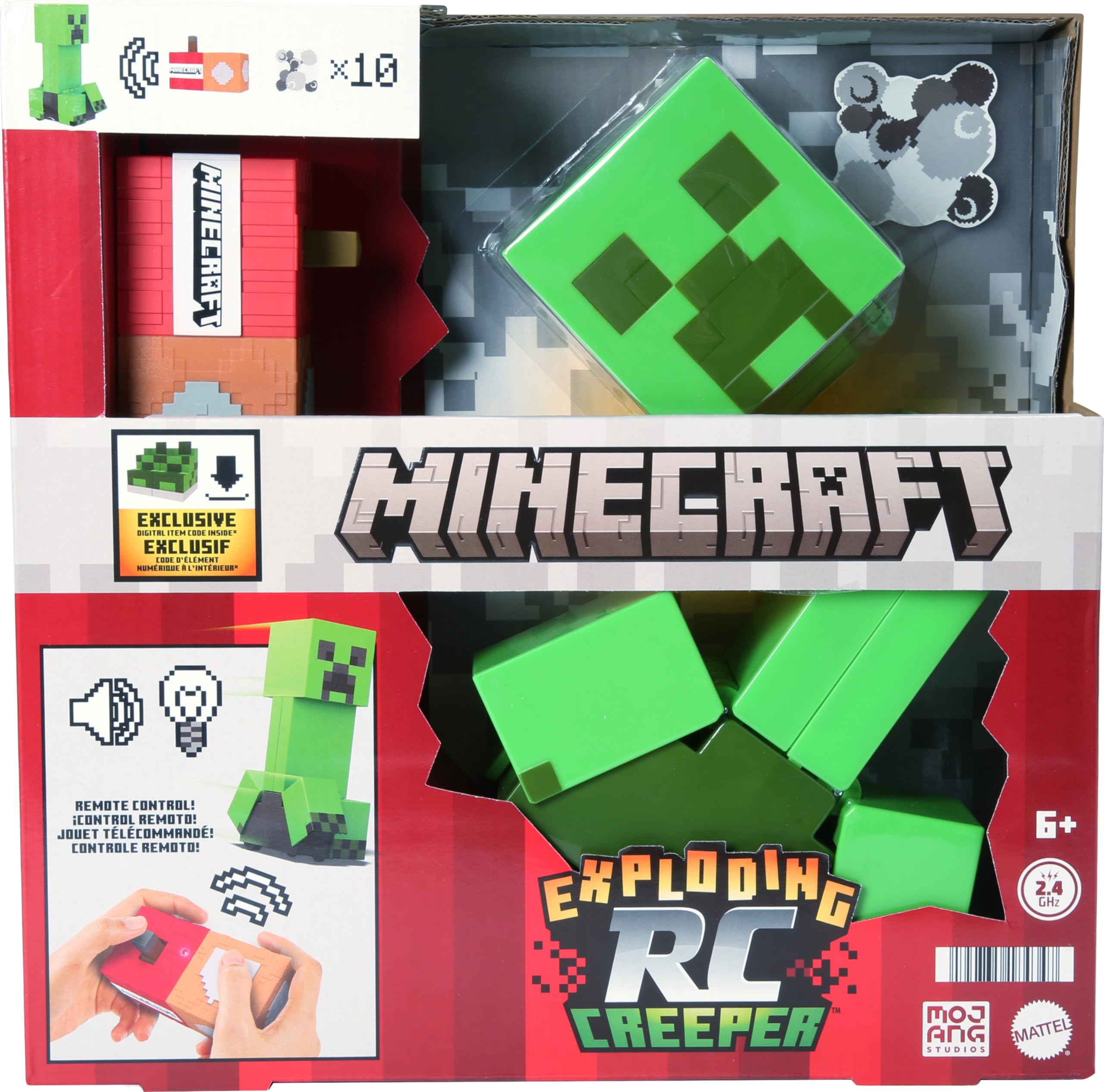 Mattel Minecraft Exploding RC Creeper with lights for immersive play and authentic movement