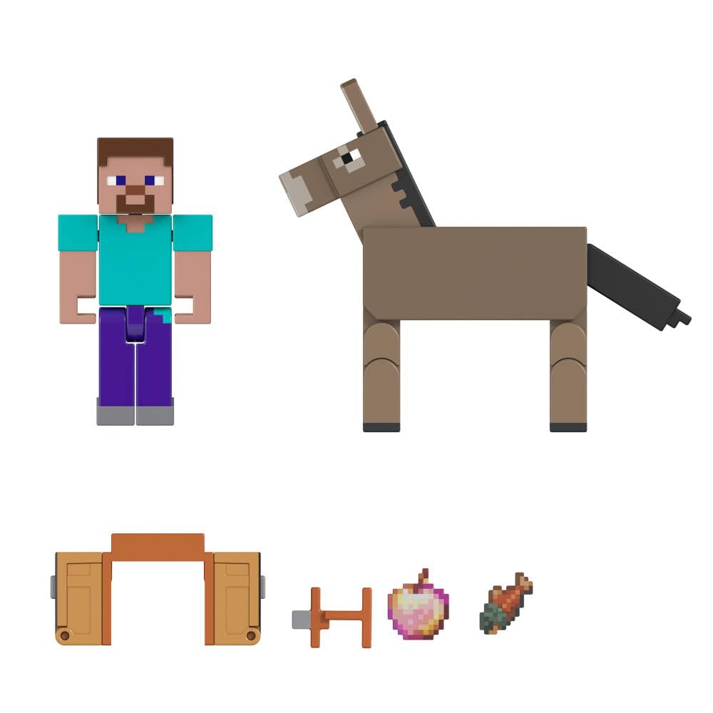 Mattel Minecraft pixel-art design faithfully mirrors the game visuals.