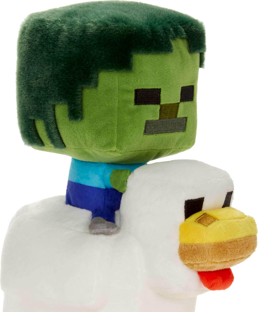 Mattel Minecraft Plush Zombie Chicken Jockey close-up—premium fabrics feel soft and durable.