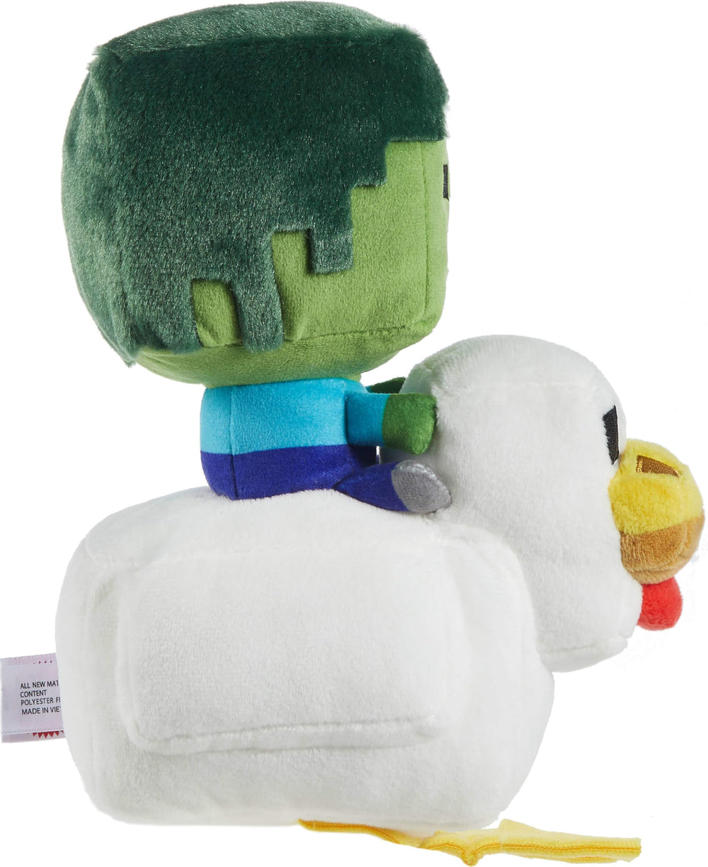 Mattel Minecraft Plush Zombie Chicken Jockey iconic costume details for recognizable crossover fun.