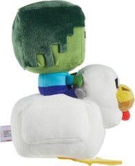 Mattel Minecraft Plush Zombie Chicken Jockey iconic costume details for recognizable crossover fun.