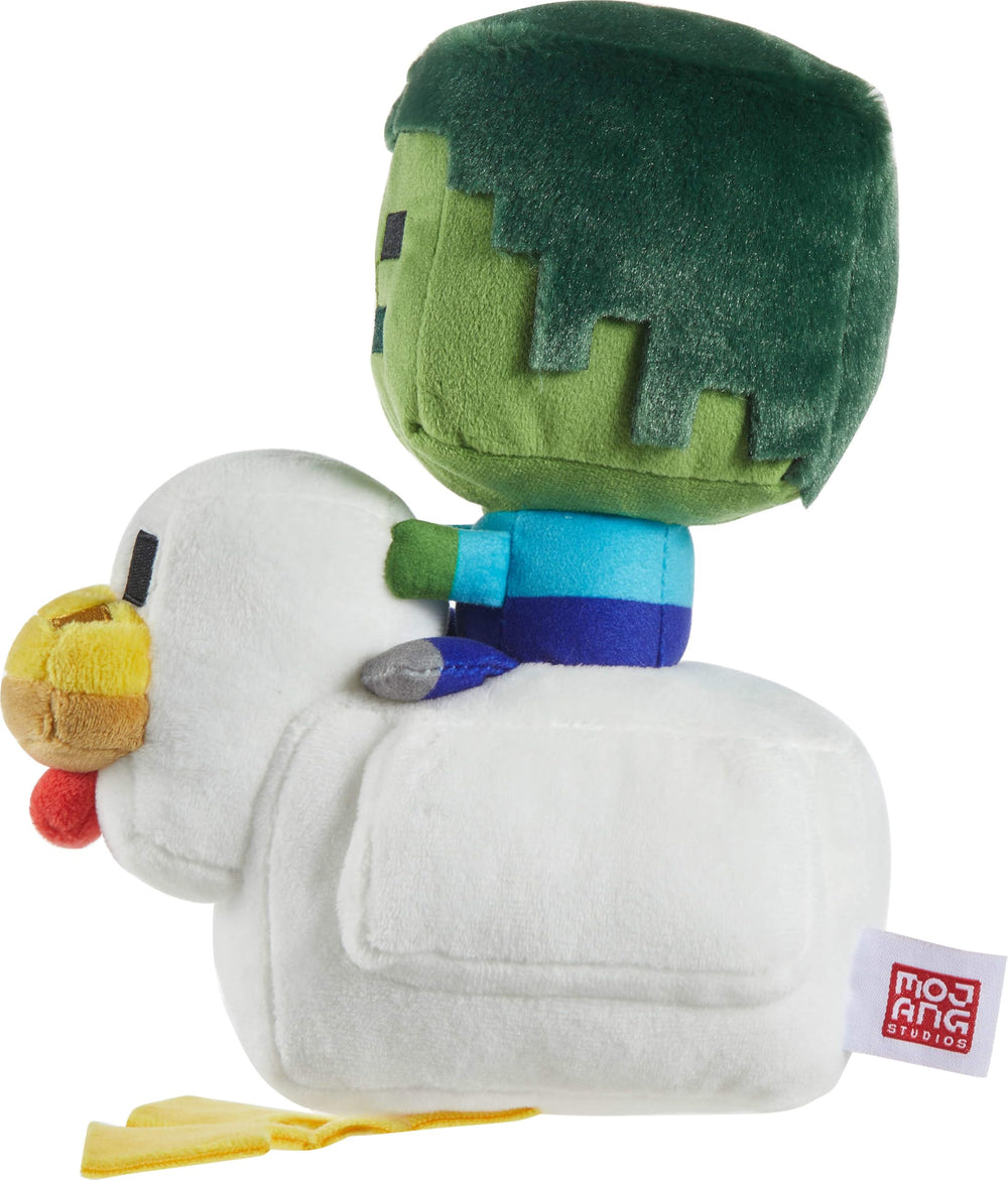 Mattel Minecraft Plush Zombie Chicken Jockey pixelated details enhance collectibility and display.