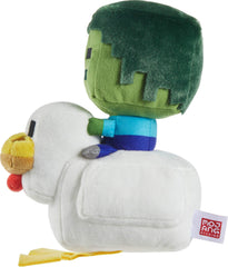 Mattel Minecraft Plush Zombie Chicken Jockey pixelated details enhance collectibility and display.