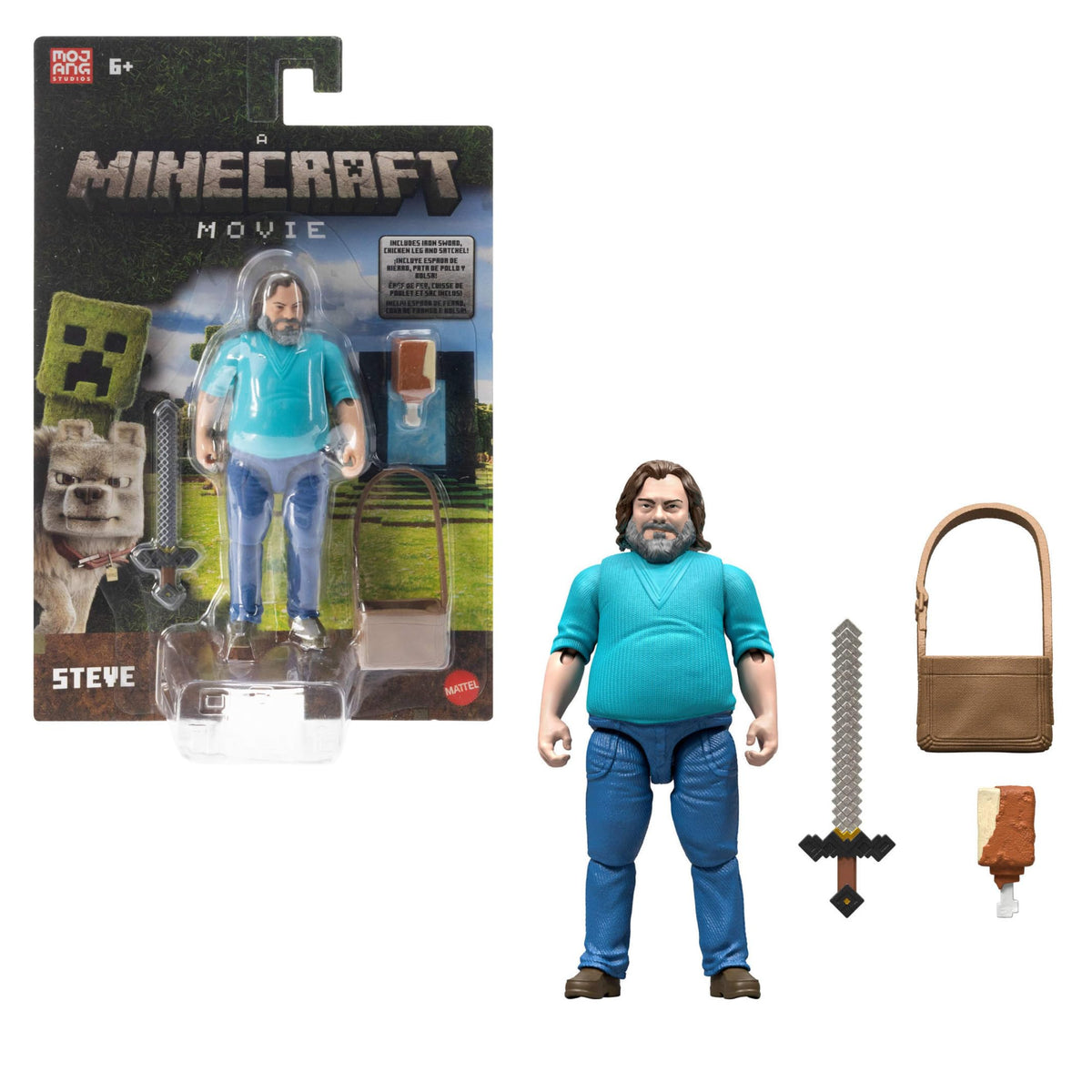 Mattel Minecraft Steve figure, 4-inch poseable for imaginative play.
