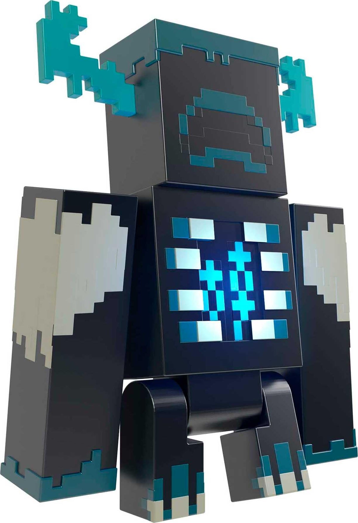 Mattel Minecraft Warden figure chest button activates lights and sounds for immersive play