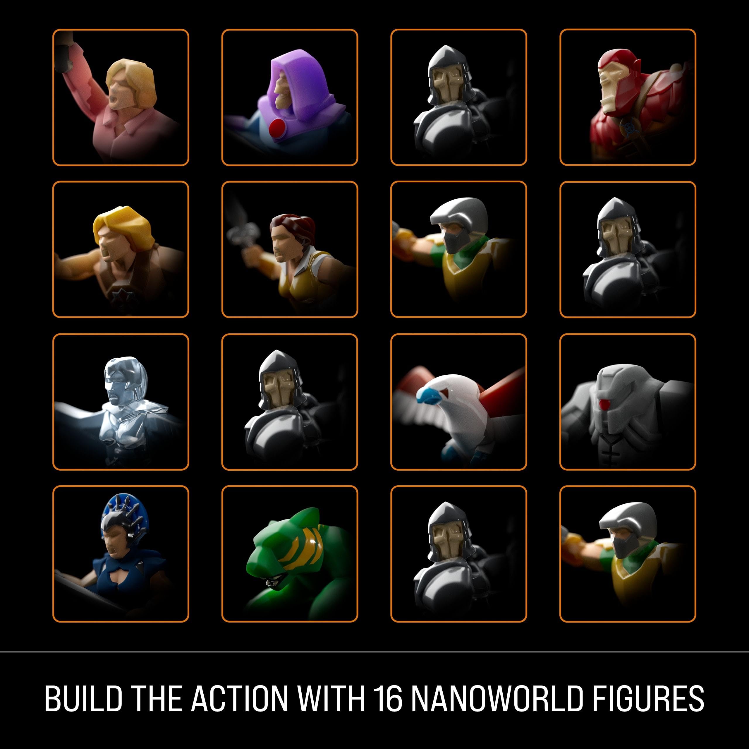 Mattel NanoWorld figures lineup including He-Man and Skeletor for collectible display