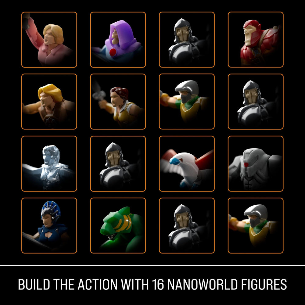 Mattel NanoWorld figures lineup including He-Man and Skeletor for collectible display
