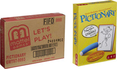 Mattel Games Pictionary game-night packaging showcases the full family setup.