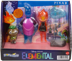 Mattel Pixar Elemental three-pack display promotes cohesive collection setup.