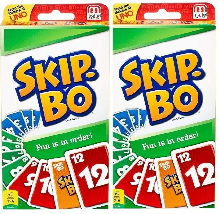 Mattel Skip-Bo combo pack of 2 cards for extended play and variety.