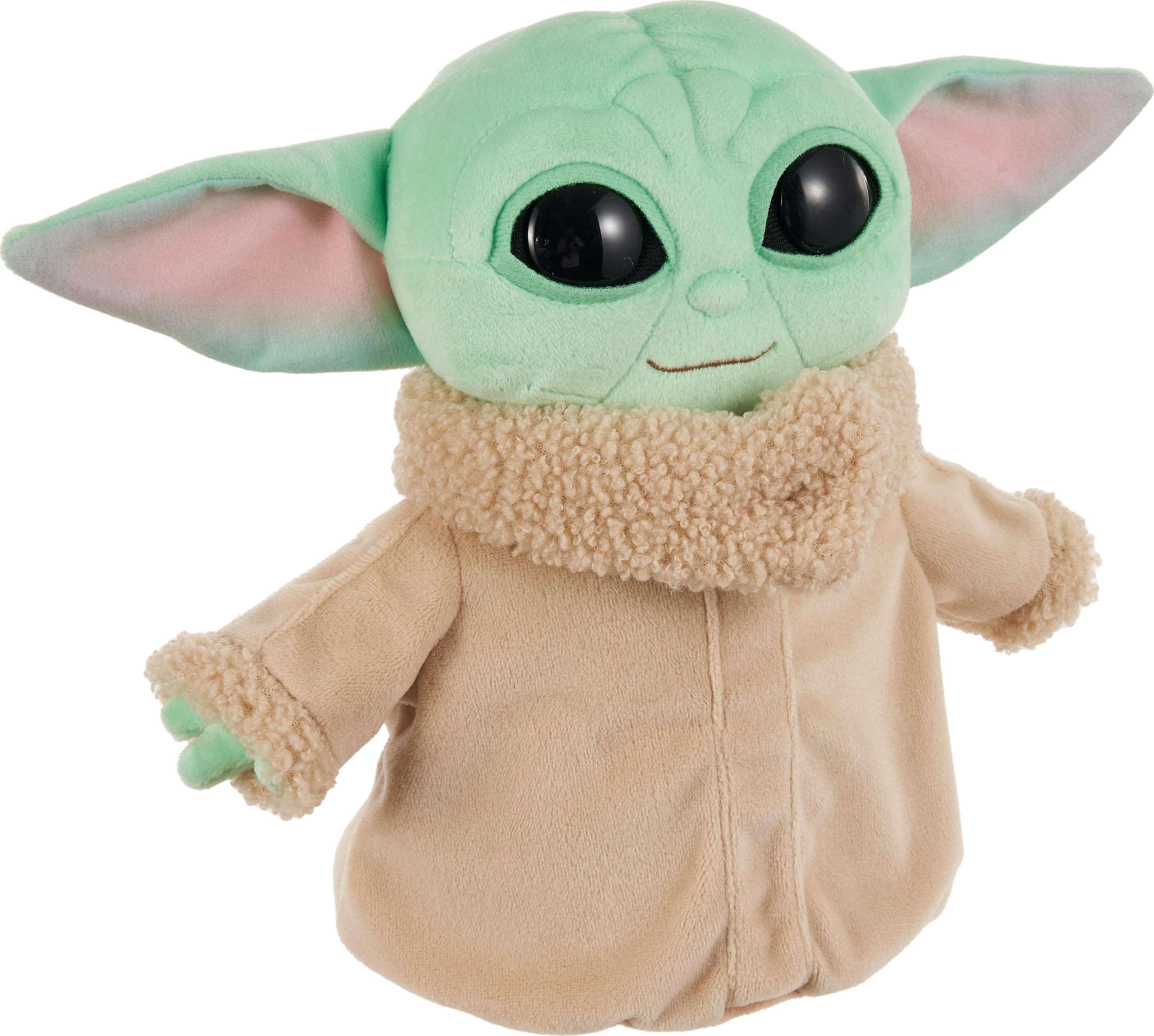Mattel Grogu plush figure close-up eyes and robe details premium fabrics