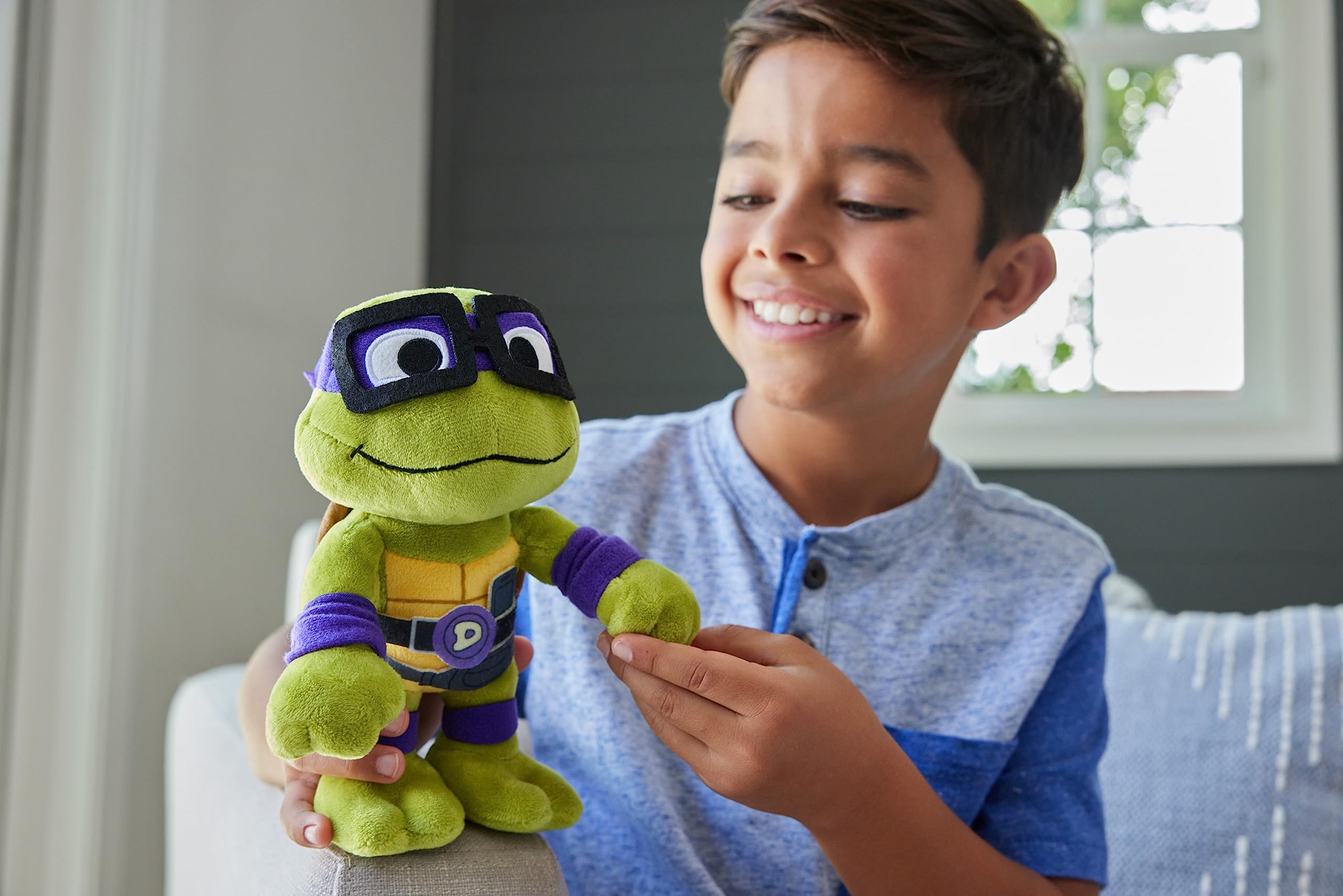 Mattel TMNT Donatello plush 8-inch face detail with movie-inspired styling.