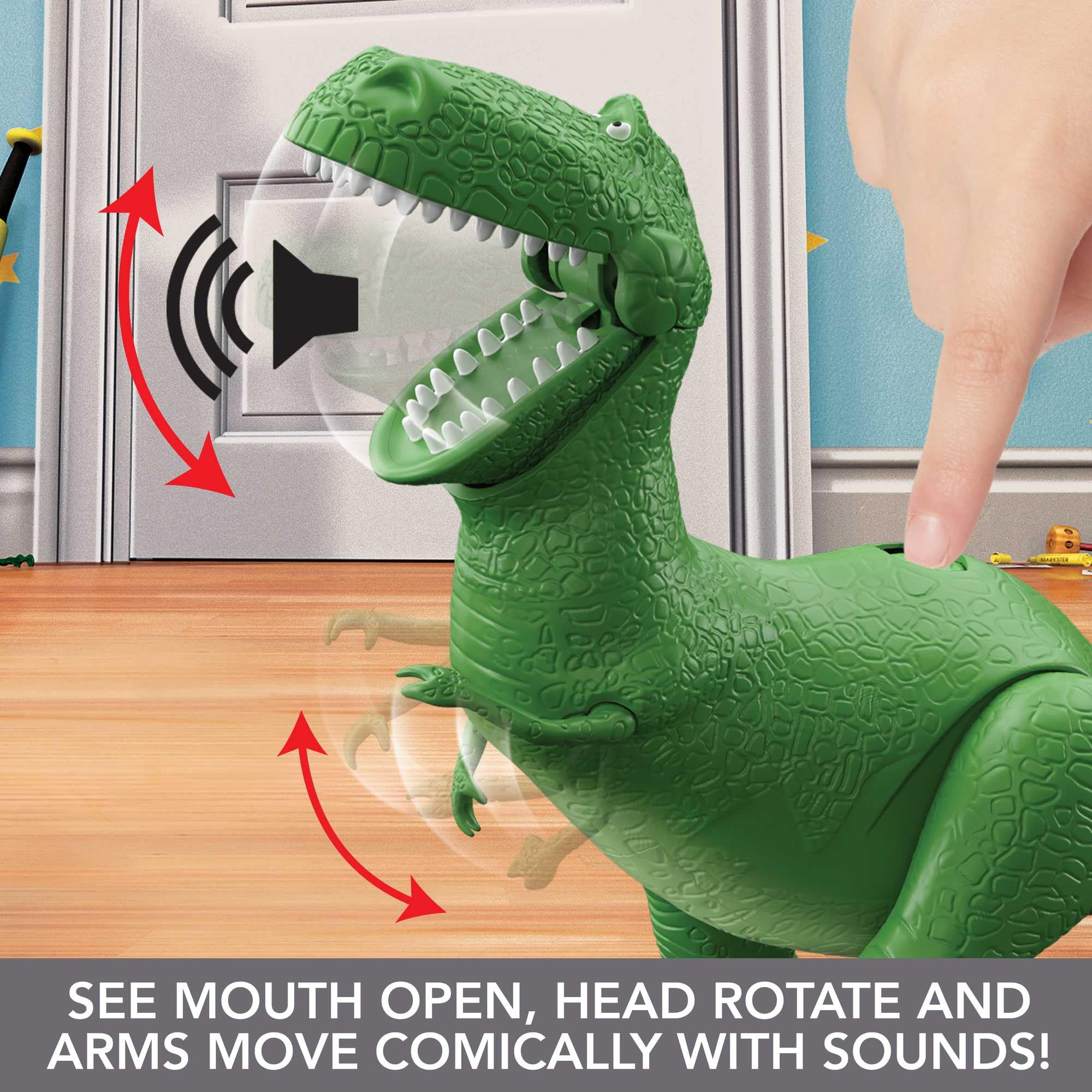 Mattel Toy Story Rex is sized for easy handling by small hands during playtime.
