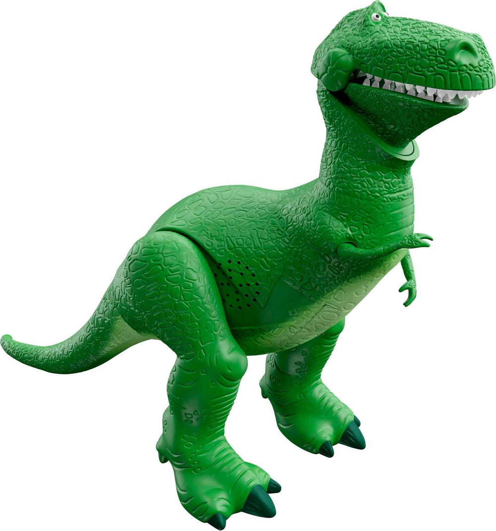 Mattel Toy Story Roarin' Laughs Rex head rotation enhances expressive storytelling.