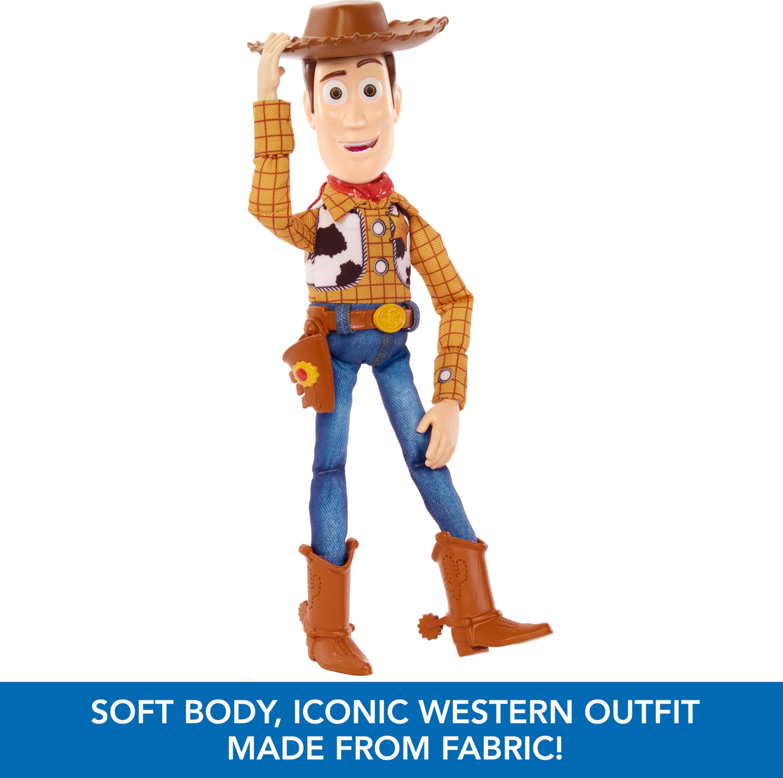 Mattel Toy Story Woody stands about 12 inches tall for classic display and play