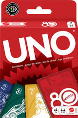Mattel UNO 80th ruby-red box enhances family game nights.