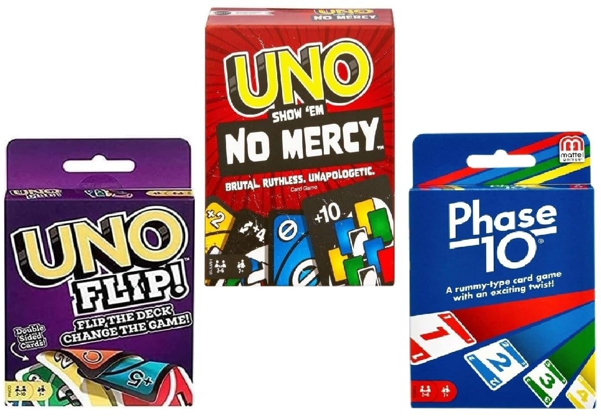 Mattel Uno No Mercy card deck for fast-paced rounds with friends.