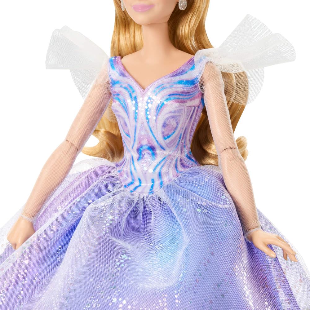 Mattel Wicked Glinda doll long blonde curls frame the look.
