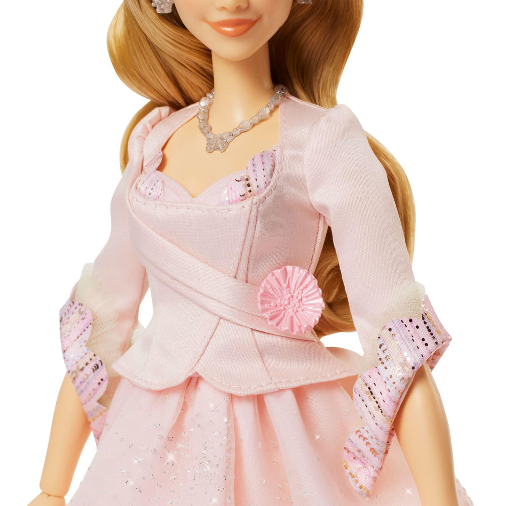 Mattel Wicked Glinda organza and taffeta skirt detail for a regal, movie-inspired silhouette.