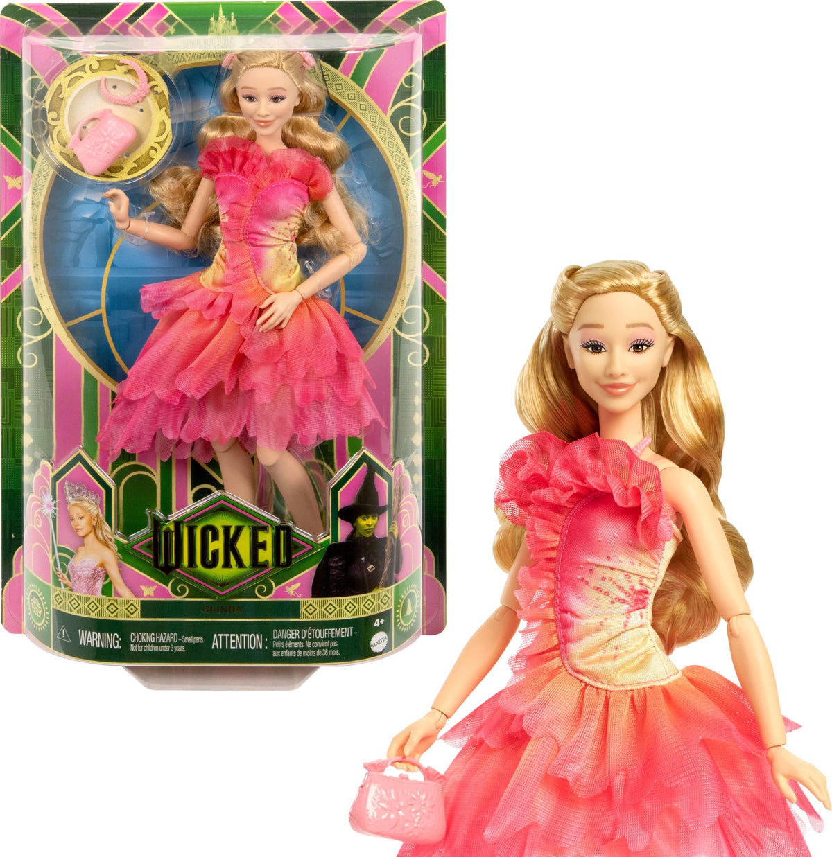 Mattel Wicked Glinda doll in removable ombre pink dress for imaginative play
