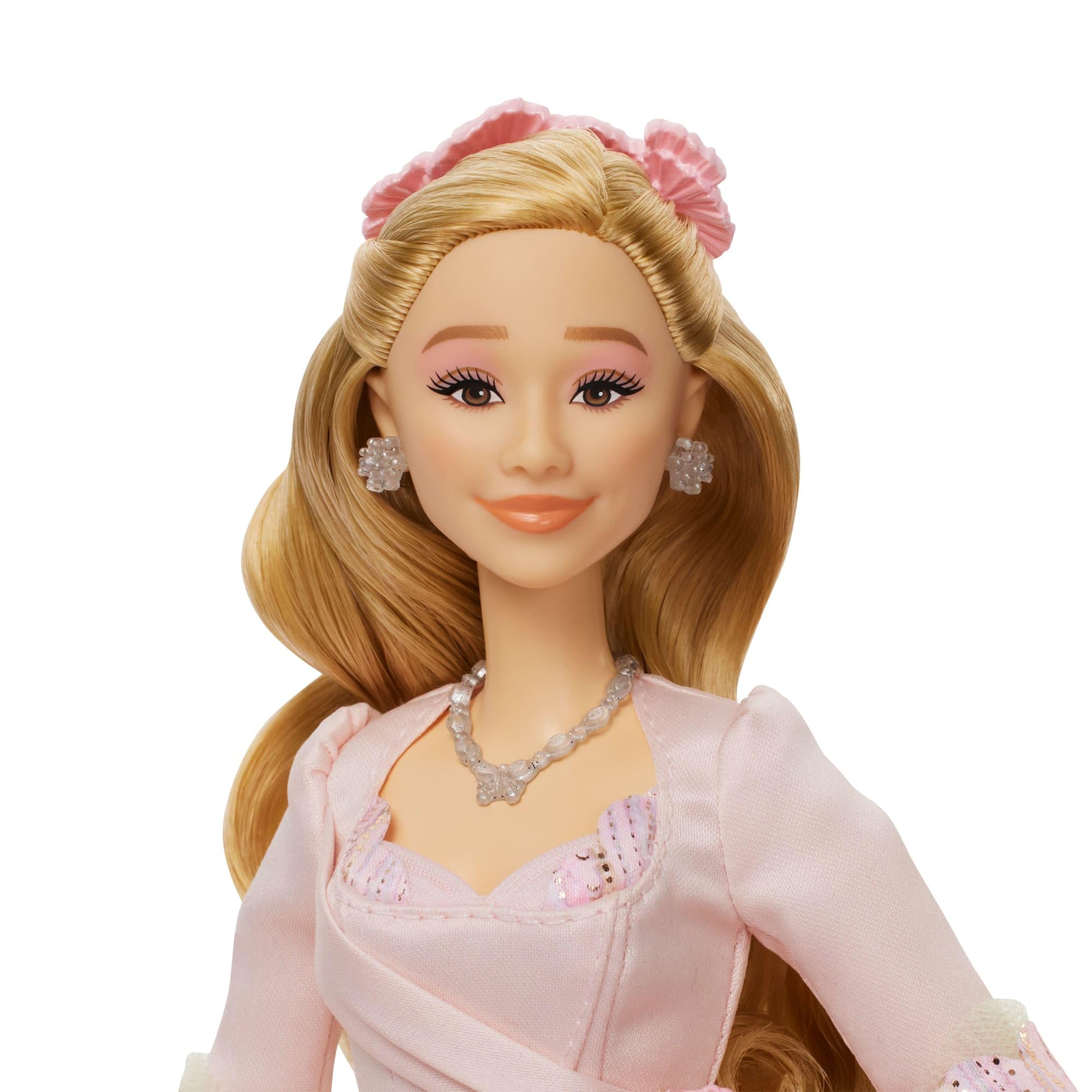 Mattel Wicked Glinda satin bodice close-up highlighting movie-accurate styling and premium fabrics.