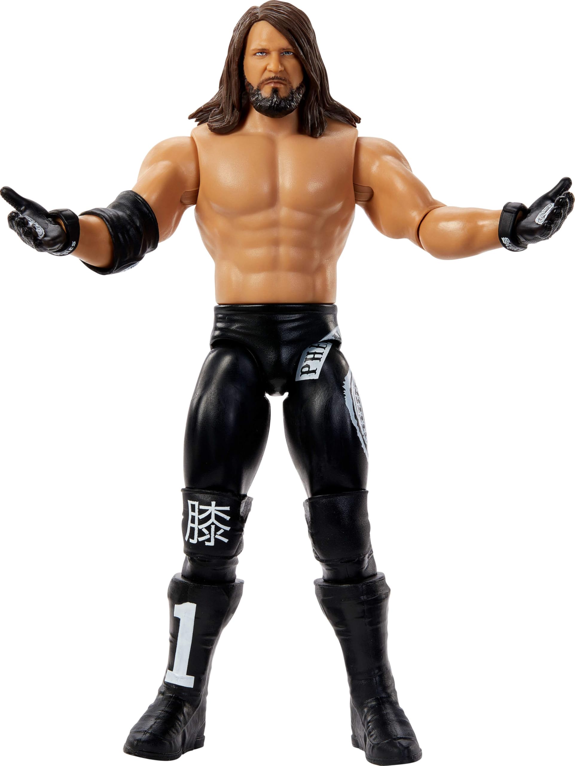 Mattel WWE AJ Styles action figure ring gear detail for display and storytelling