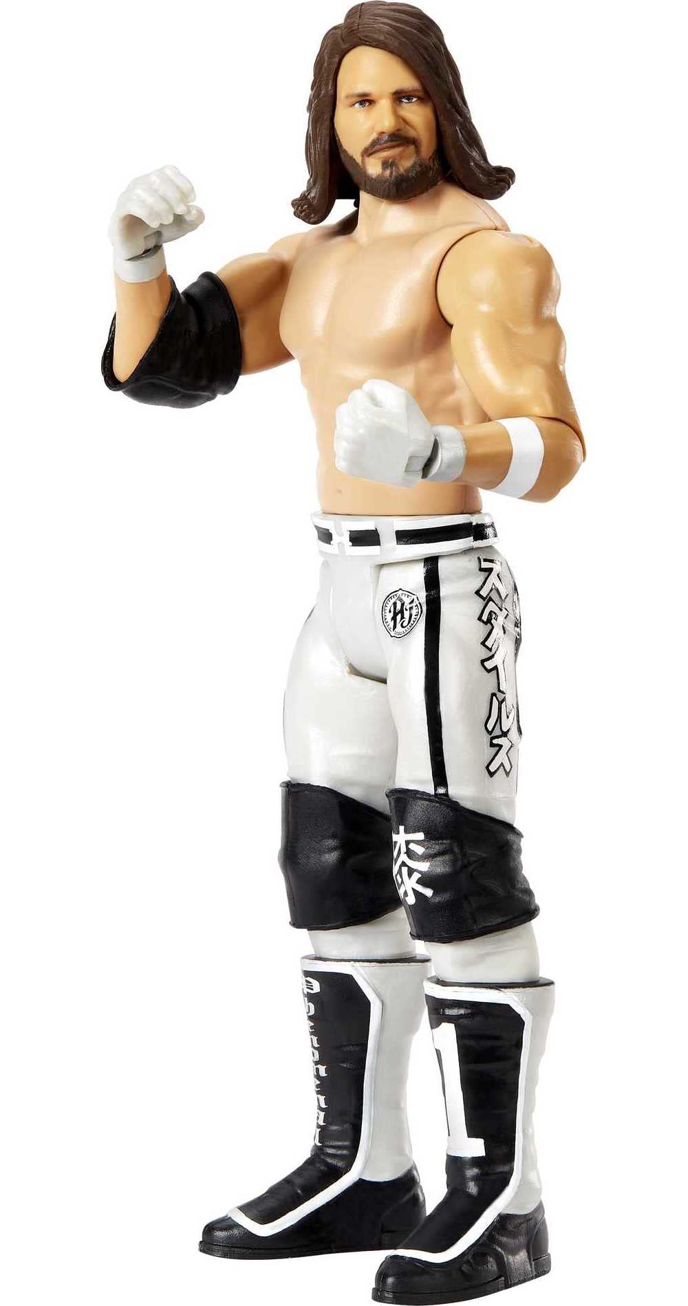 Mattel WWE AJ Styles figure front view showing authentic scale and poseability for action play.