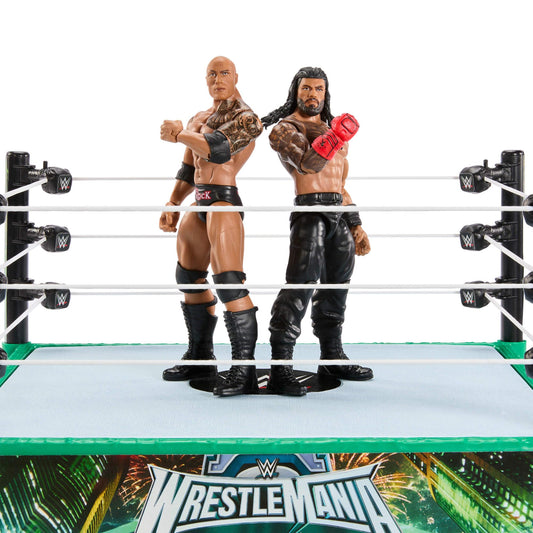 Mattel WWE Bloodline The Rock figure with articulated signature moves.